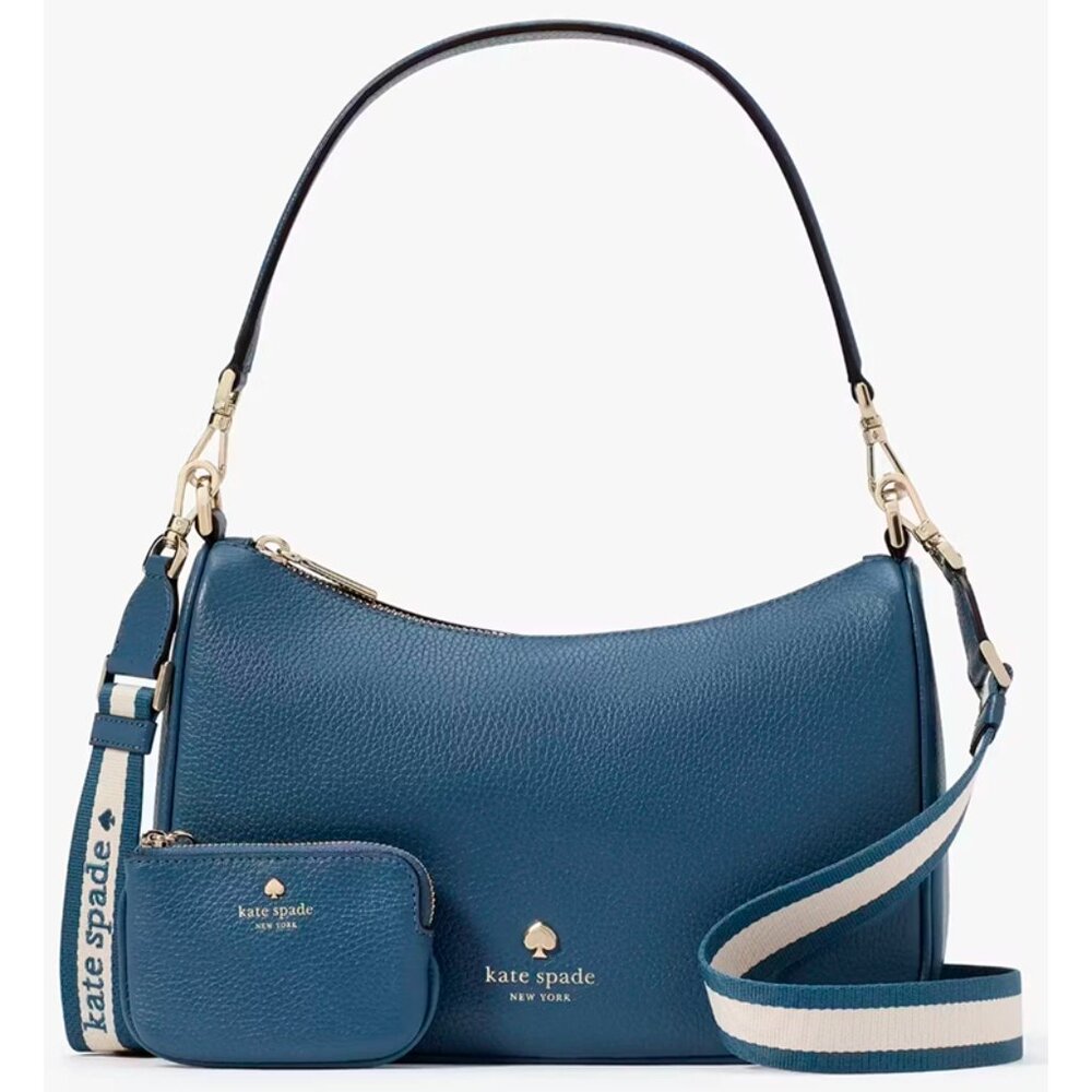 S Kate Spade Emma Shoulder Bag Blue Leather Crossbody Purse KK068 Bluestone NWT